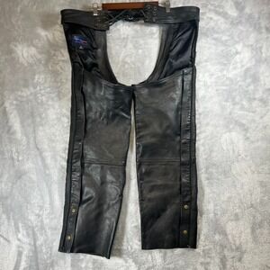VANCE LEATHERS Size Large Black Leather Motorcycle Wear Gear Biker CHAPS